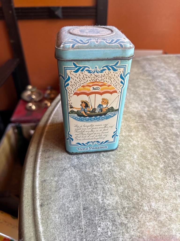 Vintage Venz Vaassen Hagelslag Blik - Jongens in Boot, Verzamelen, Blikken, Ophalen of Verzenden, Gebruikt, Overige, Overige merken