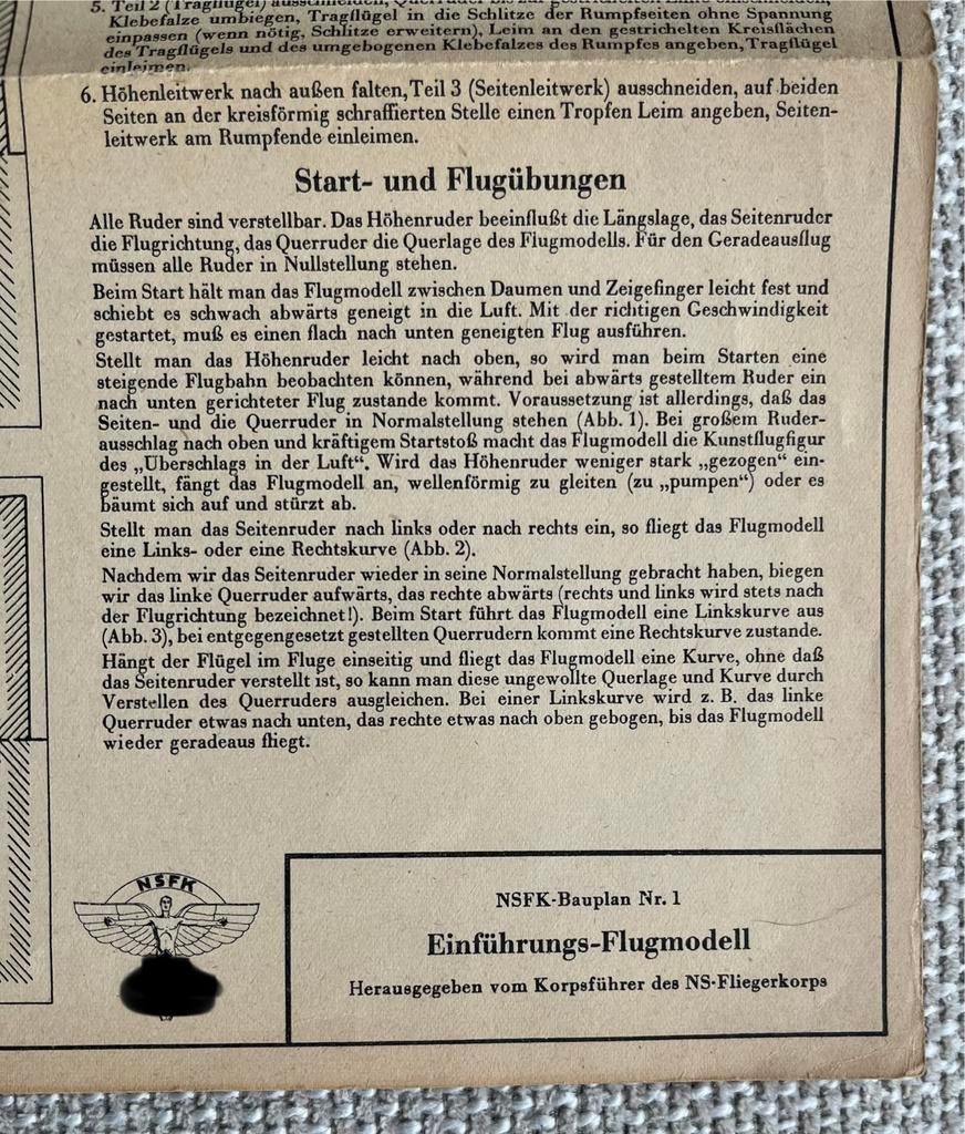 NSFK Bauplan Nr. 1 Einführungs-Flugmodell, Verzamelen, Militaria | Tweede Wereldoorlog, Ophalen of Verzenden, Overige typen