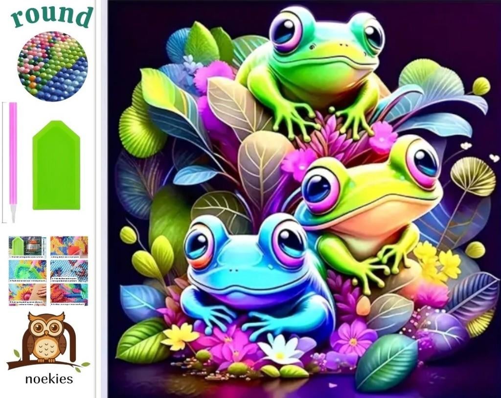 nr 515 Diamond Painting kikkers 20x20cm (rond), Verzenden, Noekies.com, Nieuw, Meerkleurig