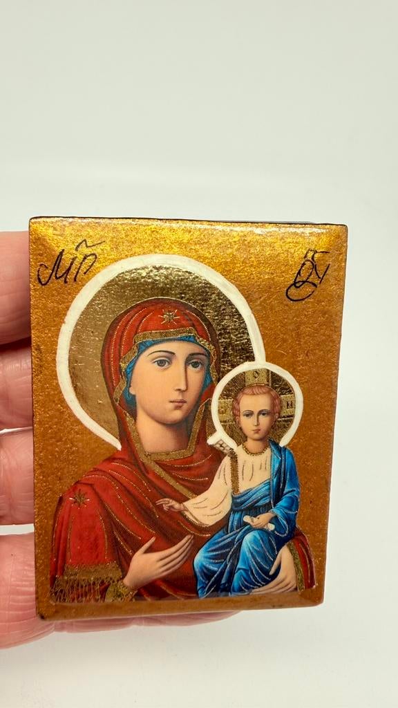 Russisch gaaf lakdoosje met religieuze afbeelding., Verzenden, Nieuw, Overige typen, Christendom | Katholiek