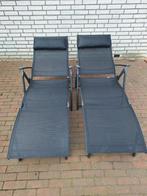 2 antraciet ligstoelen, verstelbaar en opvouwbaar, Ophalen, Aluminium, Verstelbaar