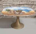 Oude bonbonschaal van aardewerk met print op metalen poot, Ophalen of Verzenden