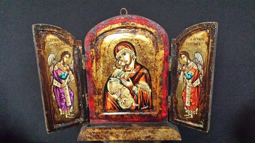 ICOON Madonna en Aartsengelen <> GRIEKS Orthodox DRIELUIK, Ophalen of Verzenden