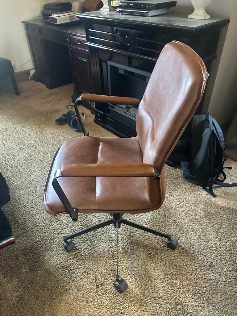 Leren Bureaustoel - Bruin, Comfortabel en Verstelbaar, Huis en Inrichting, Ophalen of Verzenden, Gebruikt, Bruin, Bureaustoel