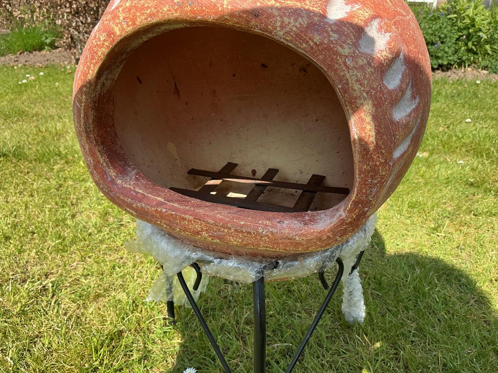 Mexicaanse tuinhaard terracotta met zonmotief, Ophalen, Zo goed als nieuw