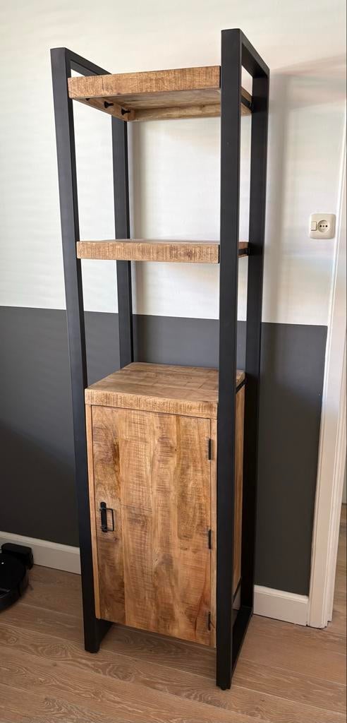 Industriële kast met mangohout en metaal, Ophalen, Minder dan 50 cm, Zo goed als nieuw, 150 tot 200 cm