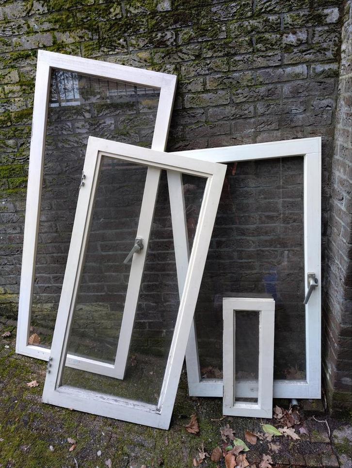 Hardhouten ramen met enkelglas voor broeikas - koude kas, Tuin en Terras, Kassen, Gebruikt, Overige materialen, Glas, Ophalen