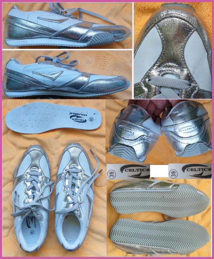 CELTICS  wit-zilveren leren sneakers maat 39 zgan, Kleding | Dames, Schoenen, Zo goed als nieuw, Sneakers of Gympen, Wit, Ophalen of Verzenden