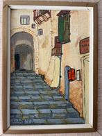 Schilderij van een steegje in mediterrane stijl, gesigneerd, Ophalen of Verzenden