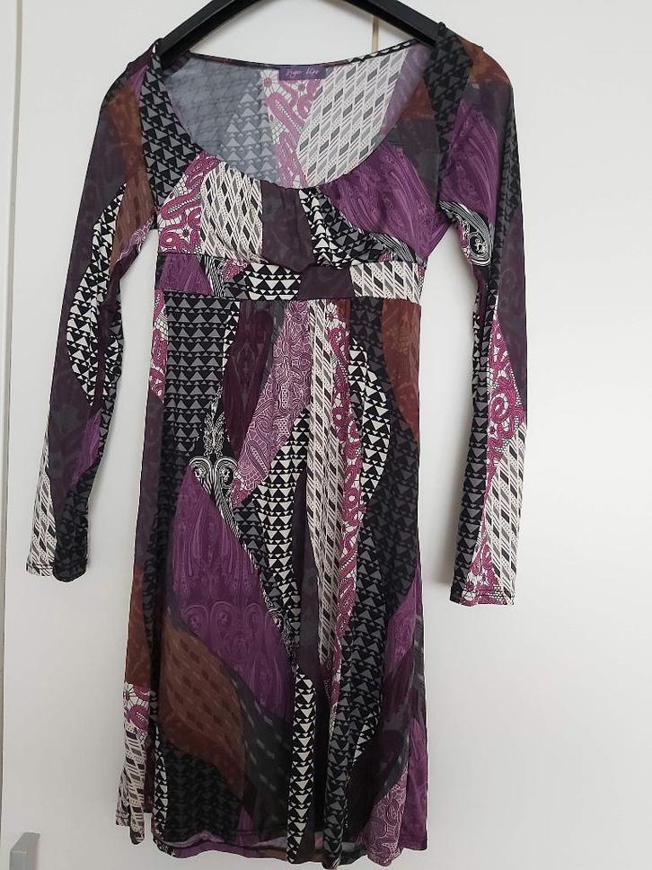 Tuniek jurkje paars wit zwart lange mouw maat M Sugar Lips, Kleding | Dames, Blouses en Tunieken, Zo goed als nieuw, Maat 38/40 (M)