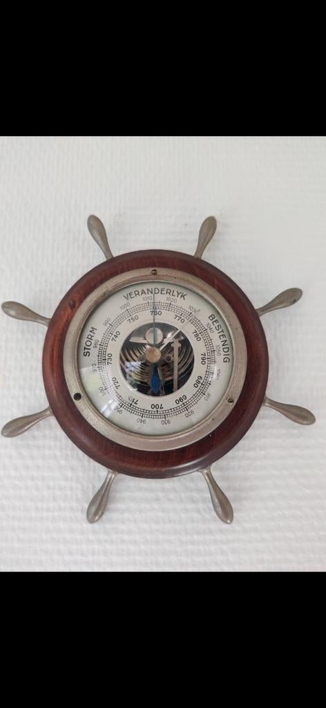 Antieke Barometer in Scheepsstuurwiel Design, Ophalen of Verzenden, Barometer