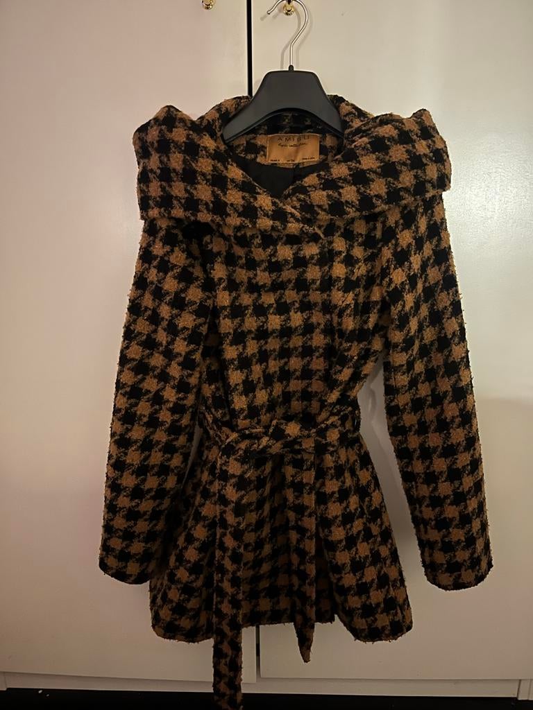 Mantel jas in bruin met capuchon, Ophalen of Verzenden, Zo goed als nieuw, Maat 34 (XS) of kleiner, Bruin