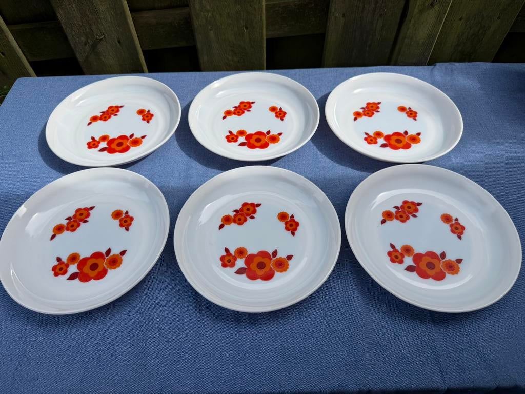 6 Arcopal Lotus diepe borden vintage retro, Ophalen of Verzenden