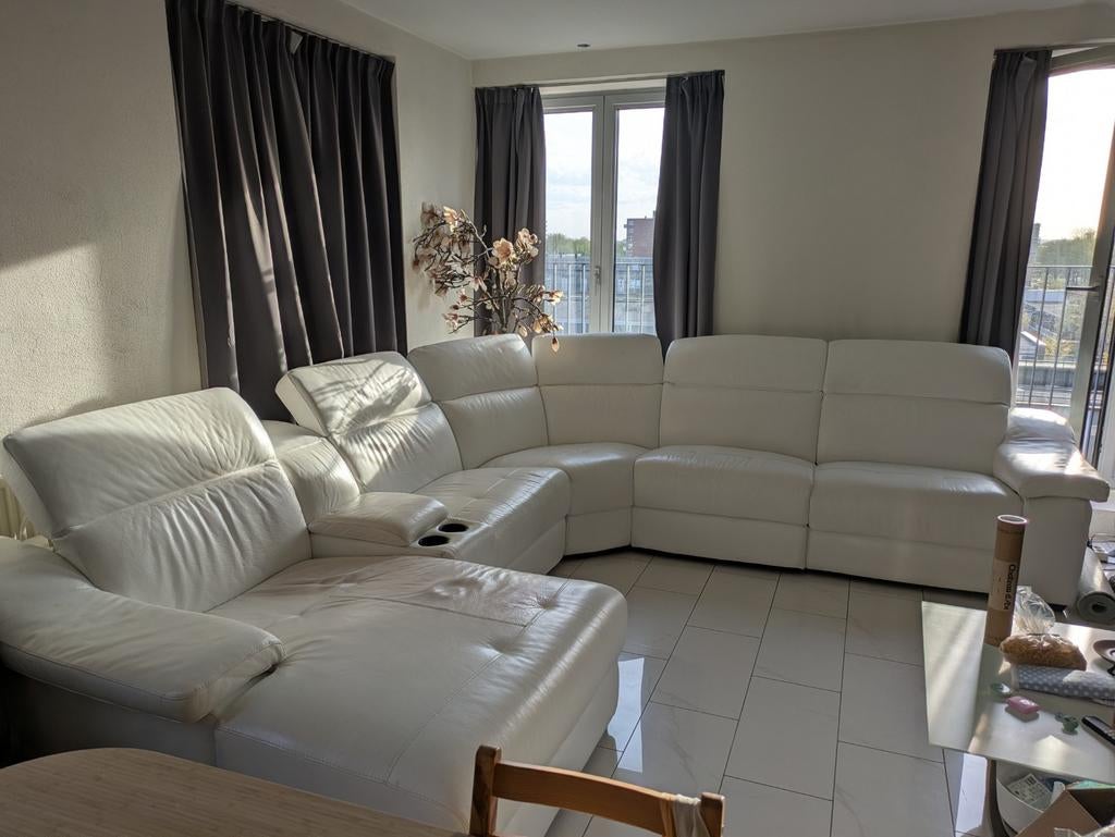 Luxe wit leren bankstel met relaxfunctie, Huis en Inrichting, Banken | Complete zithoeken, Gebruikt, Leer, Ophalen