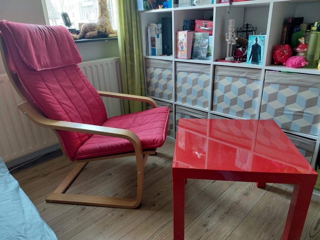Ikea poäng stoel rood, lack tafel rood, Ophalen, Rood, Eén