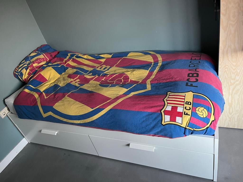 Ikea Bed met matras en lattenbodem, Ophalen, 100 cm, Eenpersoons, Wit