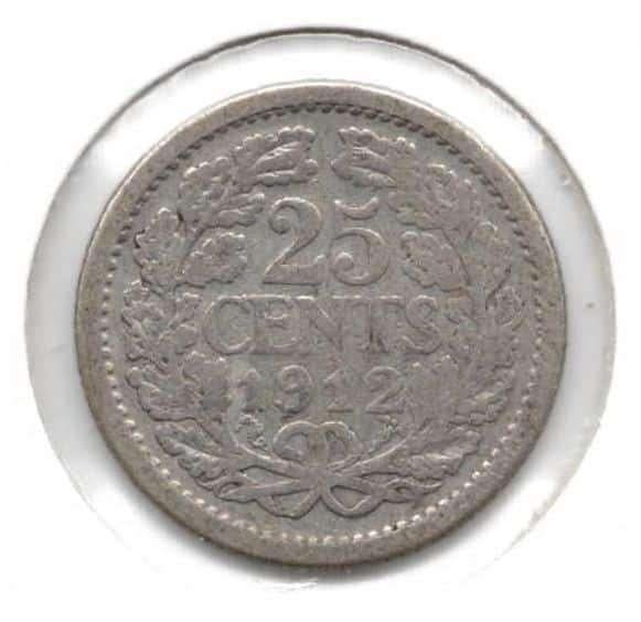 Nederland 25 cent 1912 Wilhelmina, Postzegels en Munten, Munten | Nederland, Zilver, 25 cent, Ophalen of Verzenden, Koningin Wilhelmina