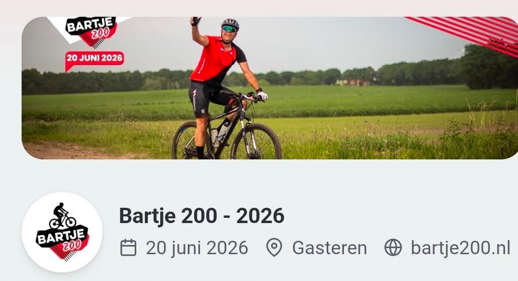 Bartje 200 - 200km ticket - 20 juni 2026, Eén persoon, Juni