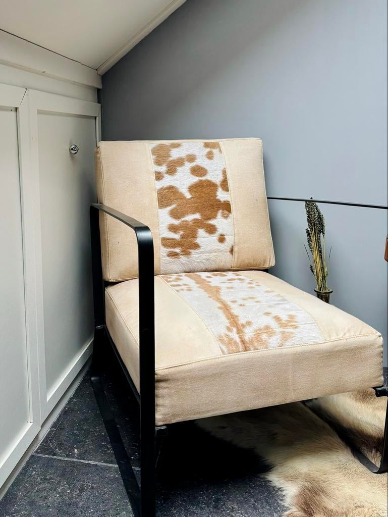 Vintage Fauteuil met geitenhuid, Ophalen, Gebruikt, 75 tot 100 cm, Stof