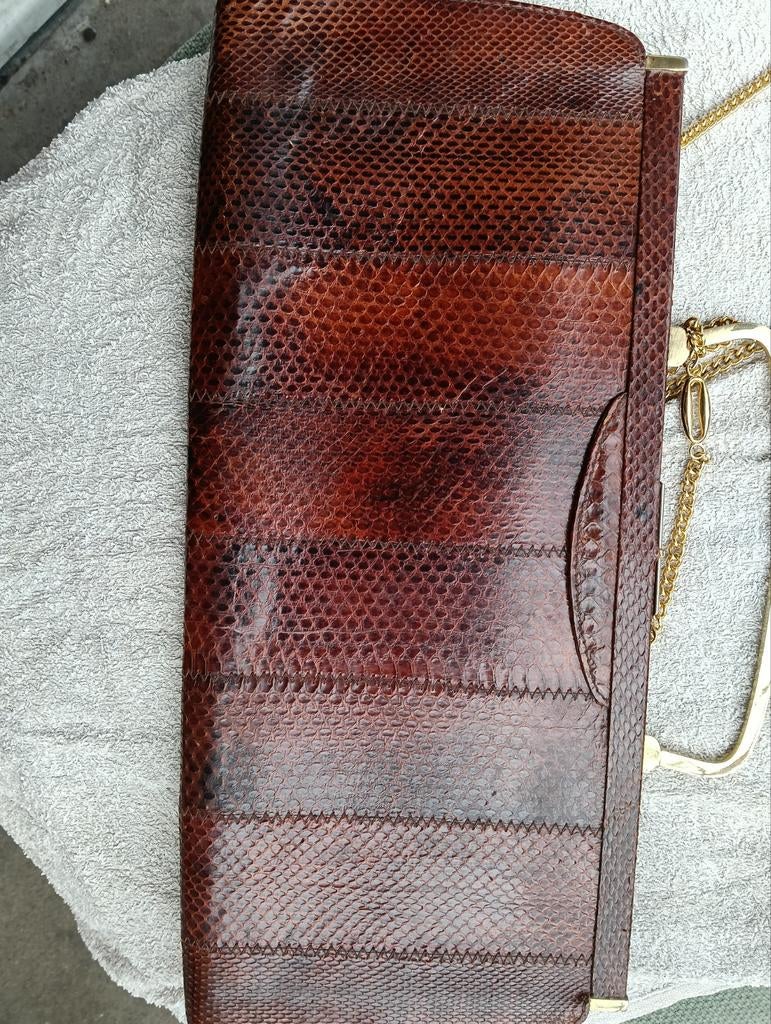 Slangen leren tas, Ophalen of Verzenden, Bruin