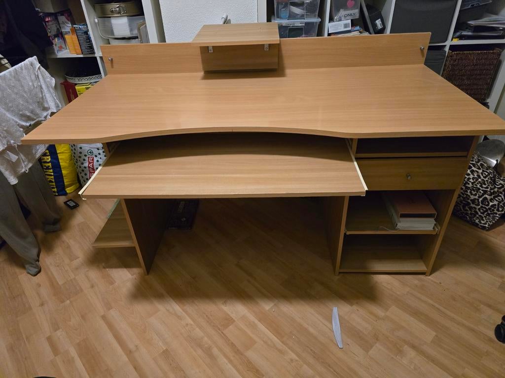 Houten bureau met lade en uitschuifbaar toetsenbordblad, Ophalen of Verzenden, Gebruikt