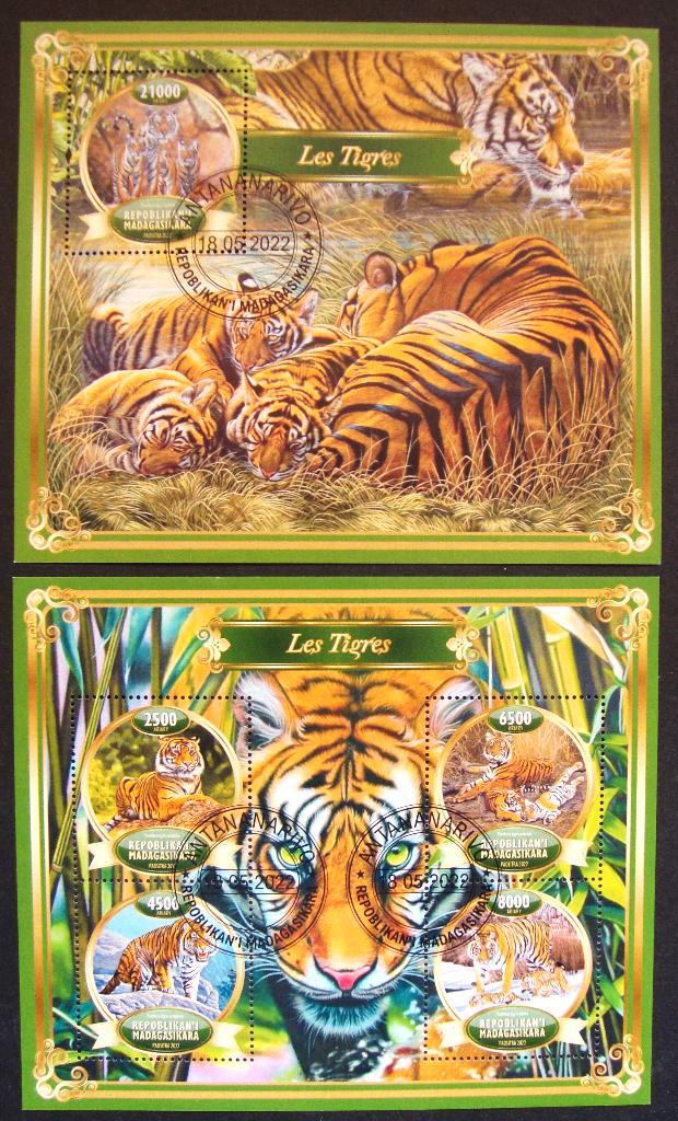 - 748 - 2 Blokken met Tijgers., Postzegels en Munten, Postzegels | Thematische zegels, Gestempeld, Dier of Natuur, Verzenden