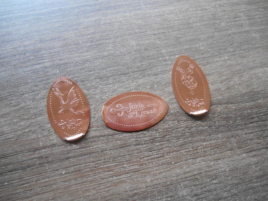 Pressed pennies Efteling Joris en de Draak set van 3 stuks, Postzegels en Munten, Penningen en Medailles, Ophalen of Verzenden