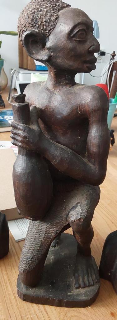 Authentiek Handgesneden Ebbenhouten Afrikaans Beeld, Antiek en Kunst, Kunst | Beelden en Houtsnijwerken, Ophalen of Verzenden