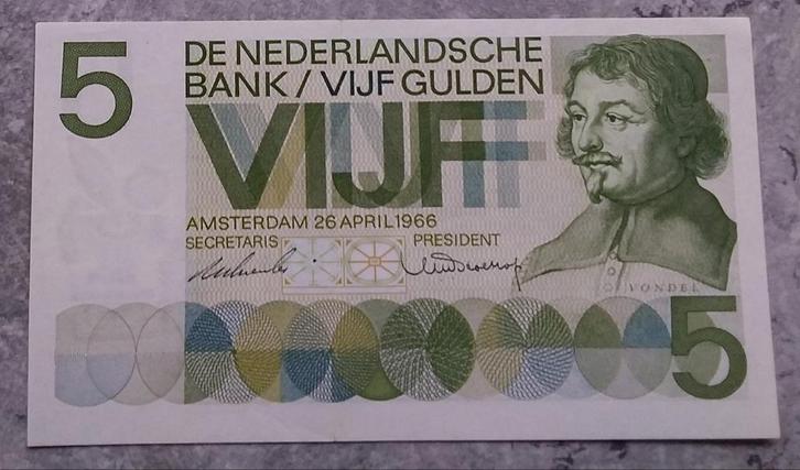 5 Gulden biljet - Vondel, Postzegels en Munten, Bankbiljetten | Nederland, Los biljet, 5 gulden, Verzenden