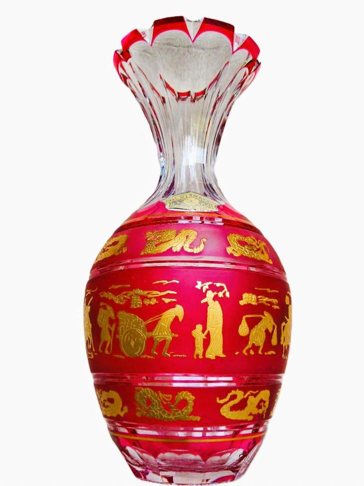 Roserouge kristal Val Saint Lambert met Chinoise goudopleg, Antiek en Kunst, Antiek | Vazen, Ophalen