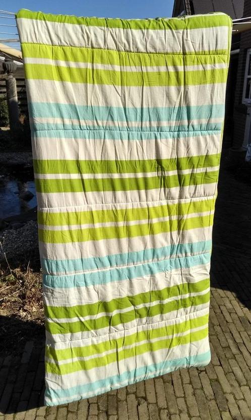 Vintage slaapzak gestreept groen geel blauw wit 80 x 2.00 mt, Caravans en Kamperen, Slaapzakken, Gebruikt, Ophalen of Verzenden