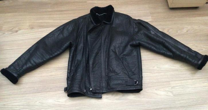 Lammy Leren jas XL Bomber stijl pure lamsschapenvacht, Kleding | Heren, Jassen | Winter, Gedragen, Maat 56/58 (XL), Zwart, Ophalen of Verzenden