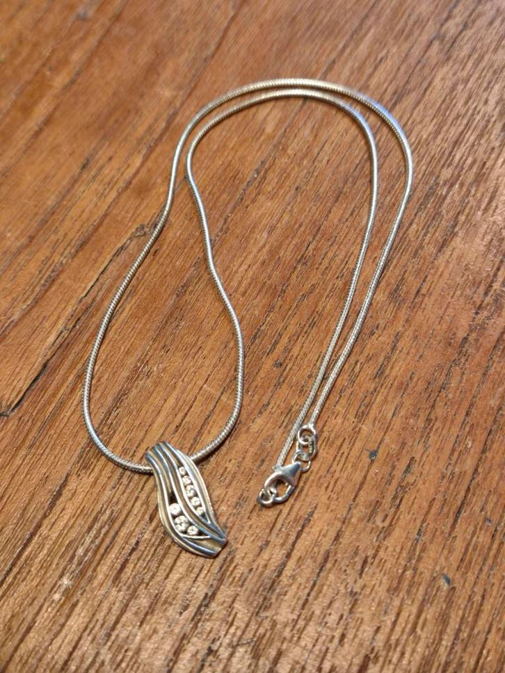 Zilveren ketting elegant met hanger 45 cm, Sieraden, Tassen en Uiterlijk, Kettingen, Zo goed als nieuw, Zilver, Zilver, Met hanger