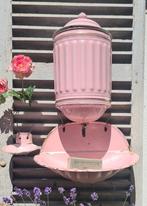 antiek brocante roze emaille waterreservoir wasbak zeepbakje, Ophalen of Verzenden