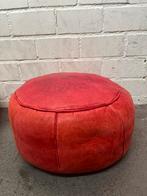 Retro vintage poef leer marokkaans rood roze, Minder dan 50 cm, Gebruikt, Rond, Minder dan 50 cm