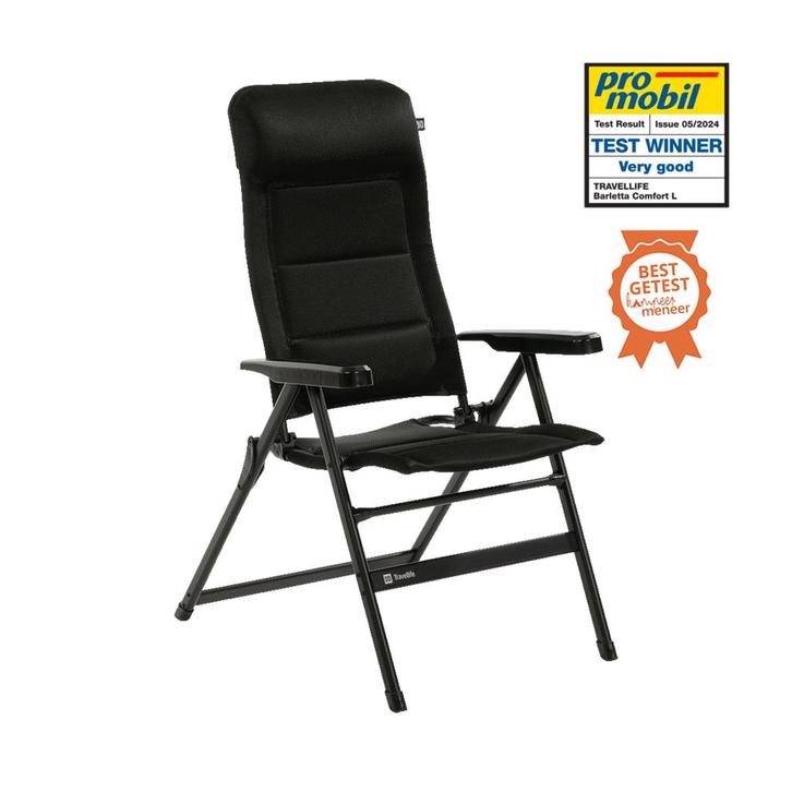 TRAVELLIFE BARLETTA STANDENSTOEL COMFORT L BLACK €60,00, Caravans en Kamperen, Kampeermeubelen, Nieuw, Campingstoel, Ophalen of Verzenden