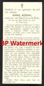 Adema Anna 1862 Bolsward 1940 Harlingen  x de Boer -20126, Verzamelen, Bidprentjes en Rouwkaarten, Bidprentje, Ophalen of Verzenden