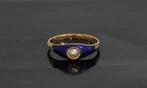Frankrijk 1844 parel blauw emaille 18k ring goud antiek dame, Sieraden, Tassen en Uiterlijk, Antieke sieraden, Ophalen of Verzenden