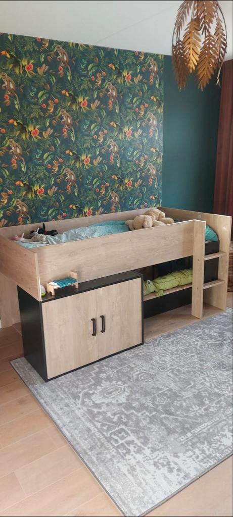 ARZ Halfhoogslaper - Licht Eiken & Zwart, Kinderen en Baby's, Kinderkamer | Stapelbedden en Hoogslapers, Gebruikt, Halfhoogslaper