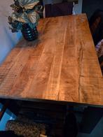 Cognackleurige eettafel met zwarte stalen poten, 200 cm of meer, Zo goed als nieuw, Vier personen, Rechthoekig