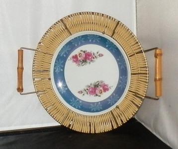 Retro wandbord met rieten rand ø 28 cm  beschikbaar voor biedingen