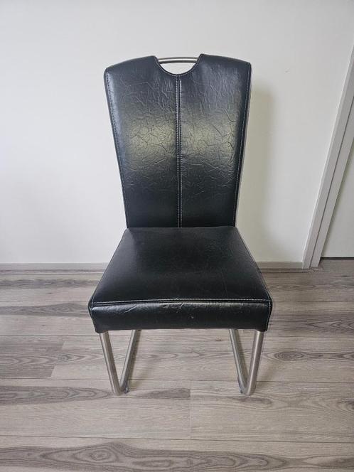 6 bijna nieuwe eetkamerstoelen, Huis en Inrichting, Stoelen, Gebruikt, Vijf, Zes of meer stoelen, Leer, Zwart, Ophalen of Verzenden