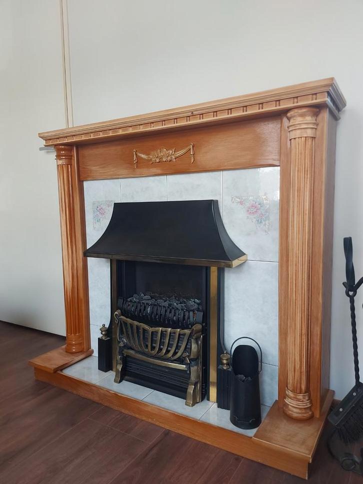 Vintage antieke eiken elektrische sfeerhaard, Huis en Inrichting, Haarden, Gebruikt, Elektrische haard, Ophalen