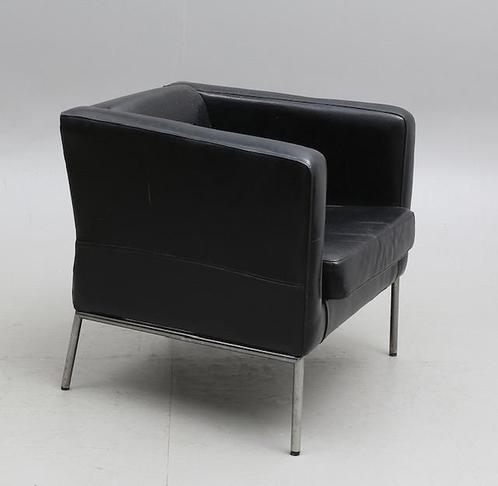 ZWART LEREN / CHROOM KLAPPSTA FAUTEUIL STOEL  IKEA, Huis en Inrichting, Fauteuils, Zo goed als nieuw, Leer, Ophalen