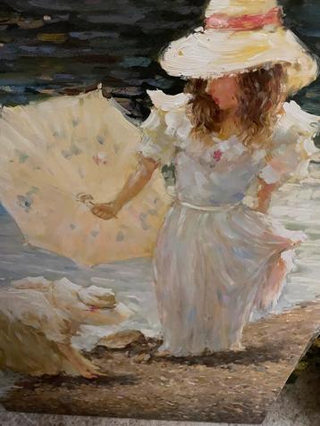 Schilderij: Dame met Parasol aan Zee beschikbaar voor biedingen