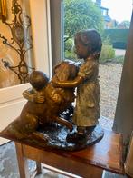 “De liefde van kinderen en hond”, groot bronzen tuinbeeld., Tuin en Terras, Tuinbeelden, Ophalen of Verzenden