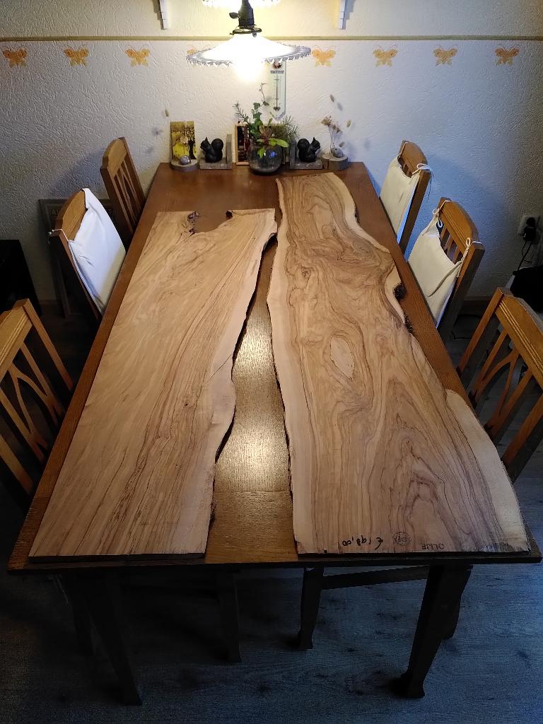 2x schaaldeel olijfhout met prachtige tekening, Doe-het-zelf en Verbouw, Hout en Planken, Nieuw, Plank, Overige houtsoorten, Minder dan 200 cm