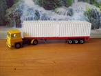 Tekno - Scania 141 - V8  met 3 assige containertrailer  geel, Ophalen of Verzenden, Zo goed als nieuw, Bus of Vrachtwagen, Tekno