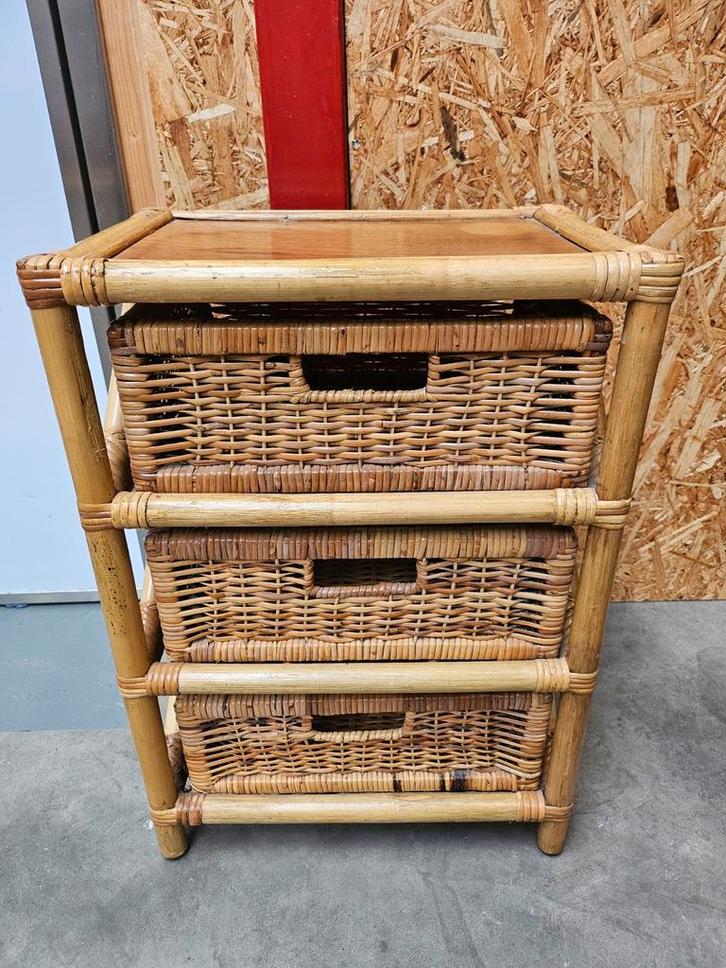 Vintage rotan ladenkastje kastje, Huis en Inrichting, Kasten | Ladekasten, Gebruikt, Minder dan 100 cm, 50 tot 100 cm, 25 tot 50 cm