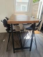 Hoge tafel met stoelen / krukken, Ophalen, 100 tot 150 cm, Eikenhout, 50 tot 100 cm